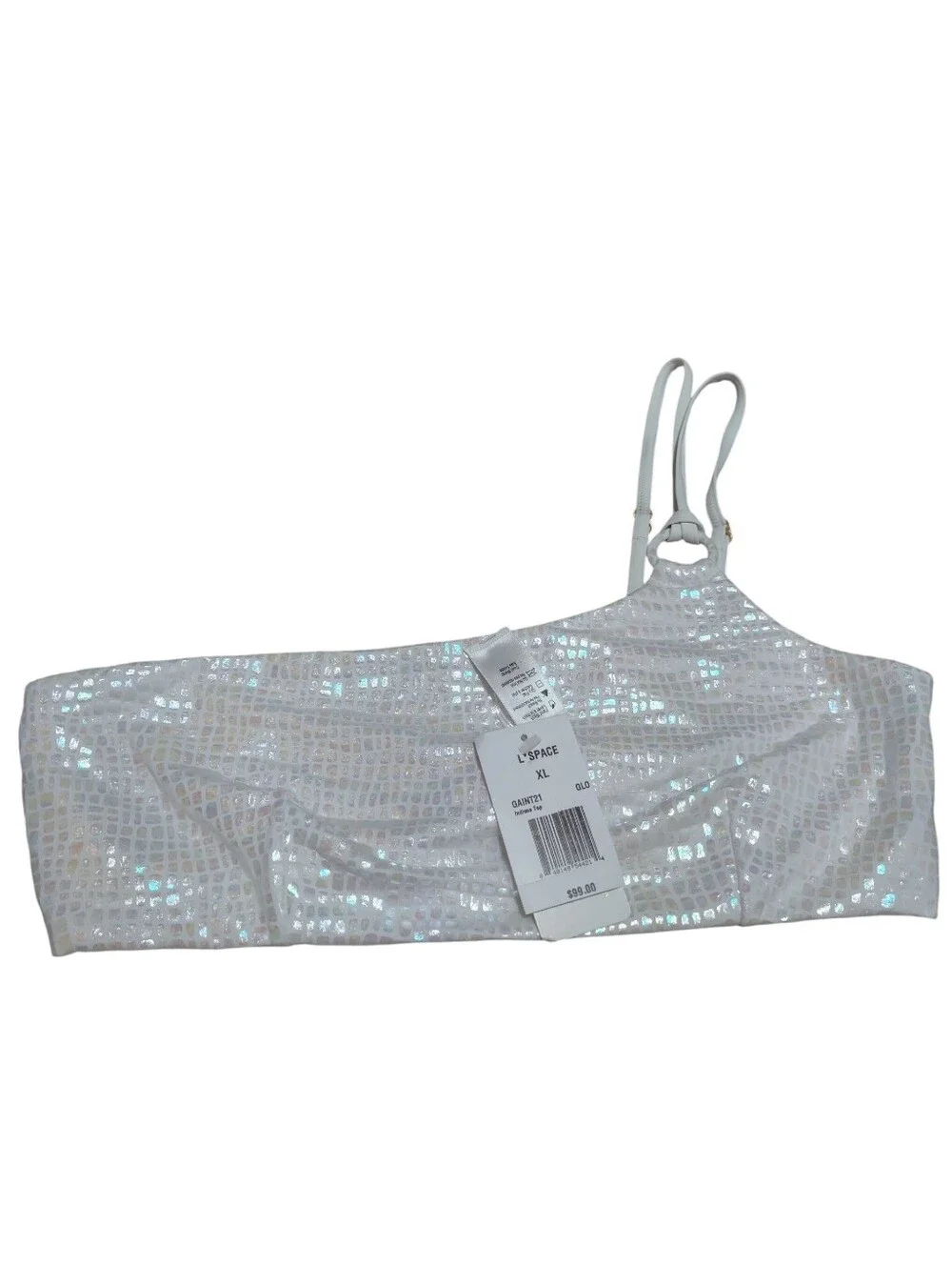 L*Space Indiana One Shoulder Bikini Top in Opalescent Gloss Gator Size XL NWT